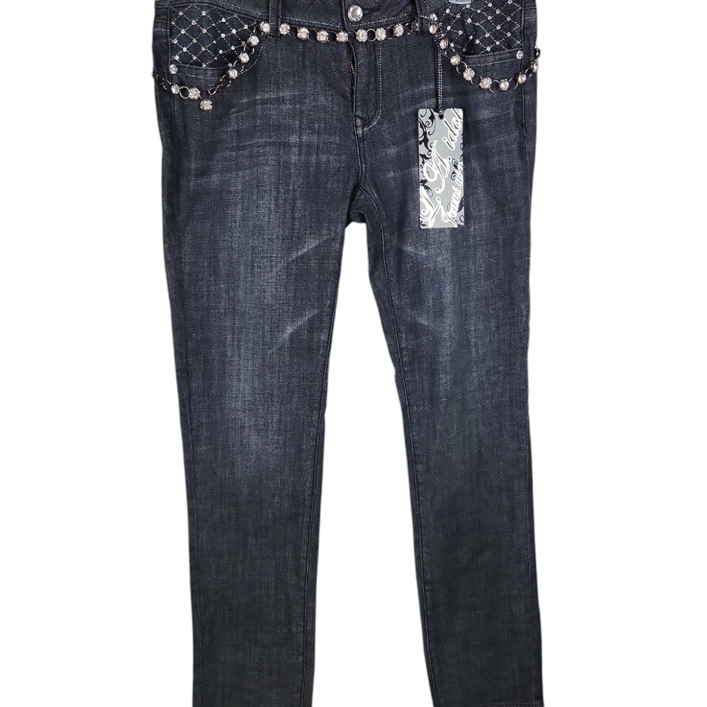 NWT, LA Idol Jeans, Women's Black Jeans with Plenty of rhinestones, Sz 15 - Picture 2 of 10